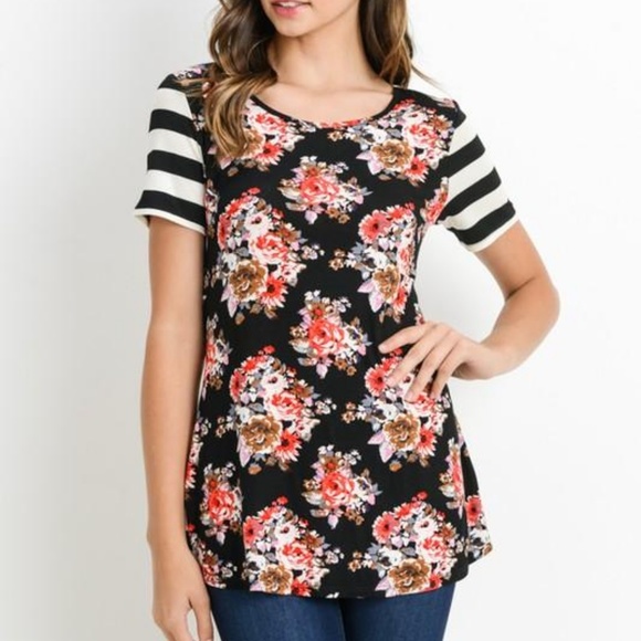 Striped and Floral Open Back Top - Picture 5 of 6